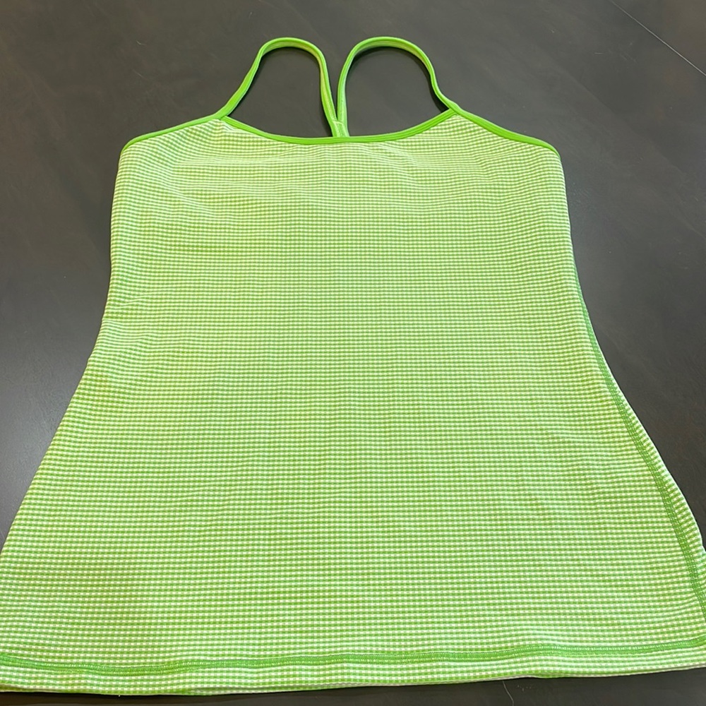 Power Y tank- green and white gingham pattern